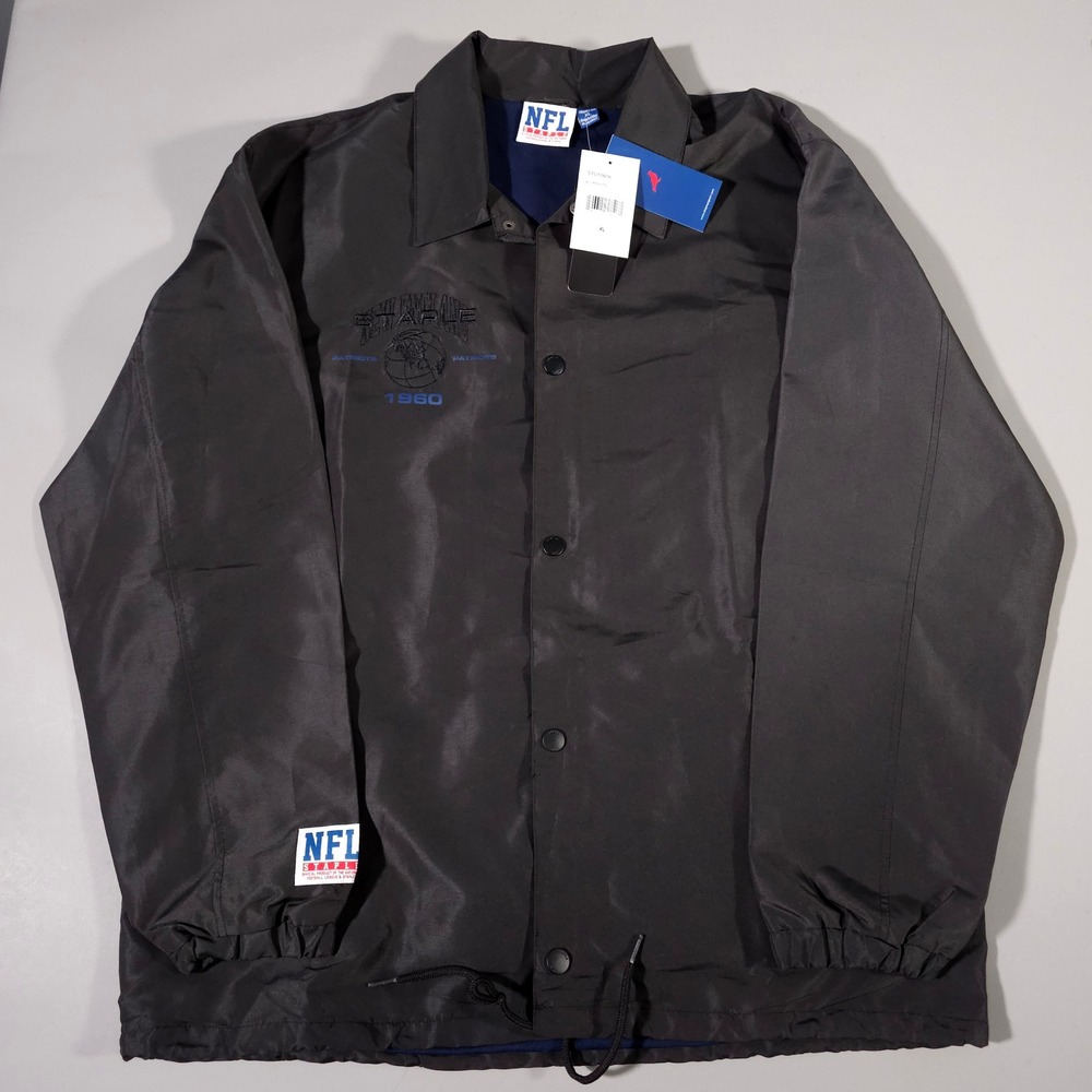Staple NFL Coaches Jacket Mens XL‎ Black New England Patriots Embroidered Pigeon